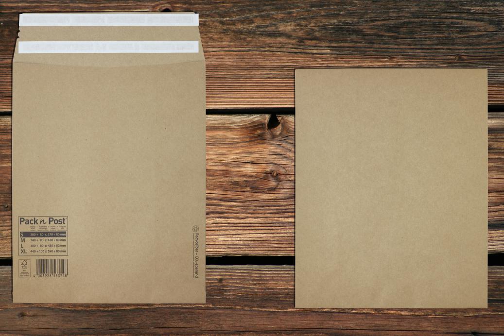 Versandbeutel 300x370 mm Haftklebend Braun 110 g/qm Falte 80 mm